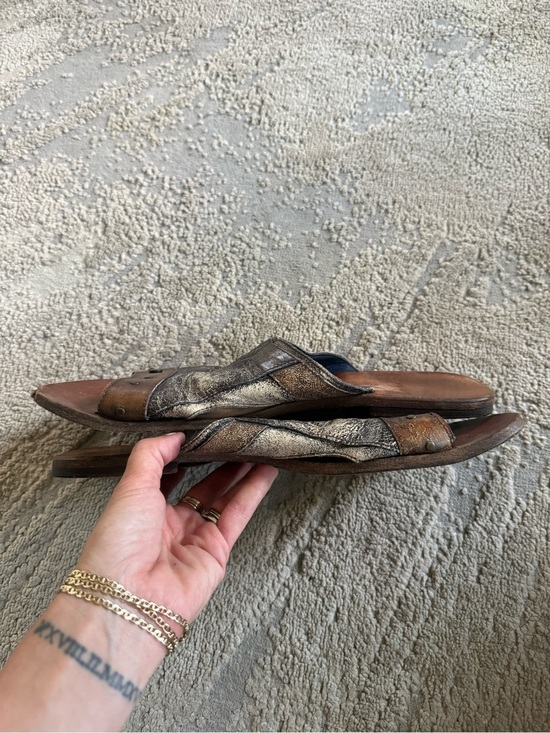 MARK NASON Sandals slides Brown gray Leather Distressed Metallic handmade 10 main image 4